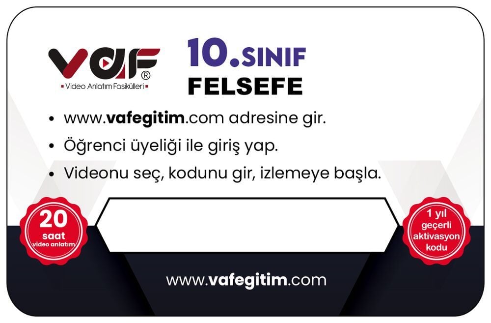 Vaf Yayınları 10.Sınıf Aktivasyon Kartı Felsefe - 2022