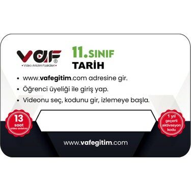 Vaf Yayınları 11.Sınıf Aktivasyon Kartı Tarih - 2022