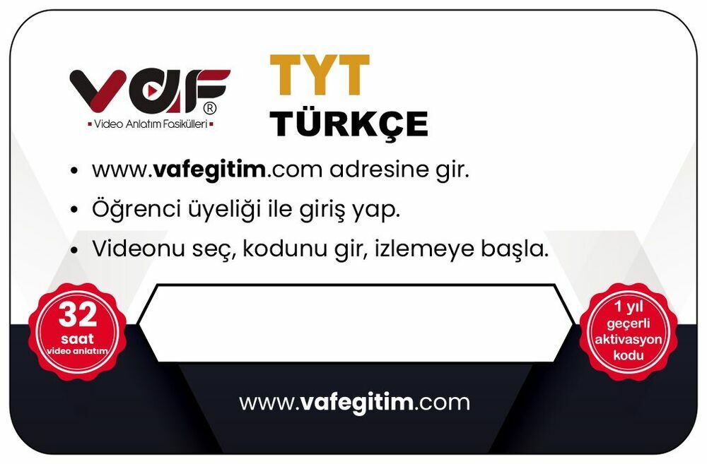 Vaf Yayınları TYT Aktivasyon Kartı Türkçe - 2022