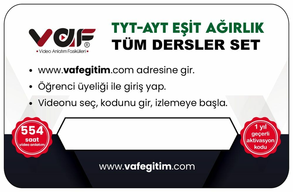 Vaf Yayınları TYT AYT Aktivasyon Kartı Seti E/Ağırlık - 2022