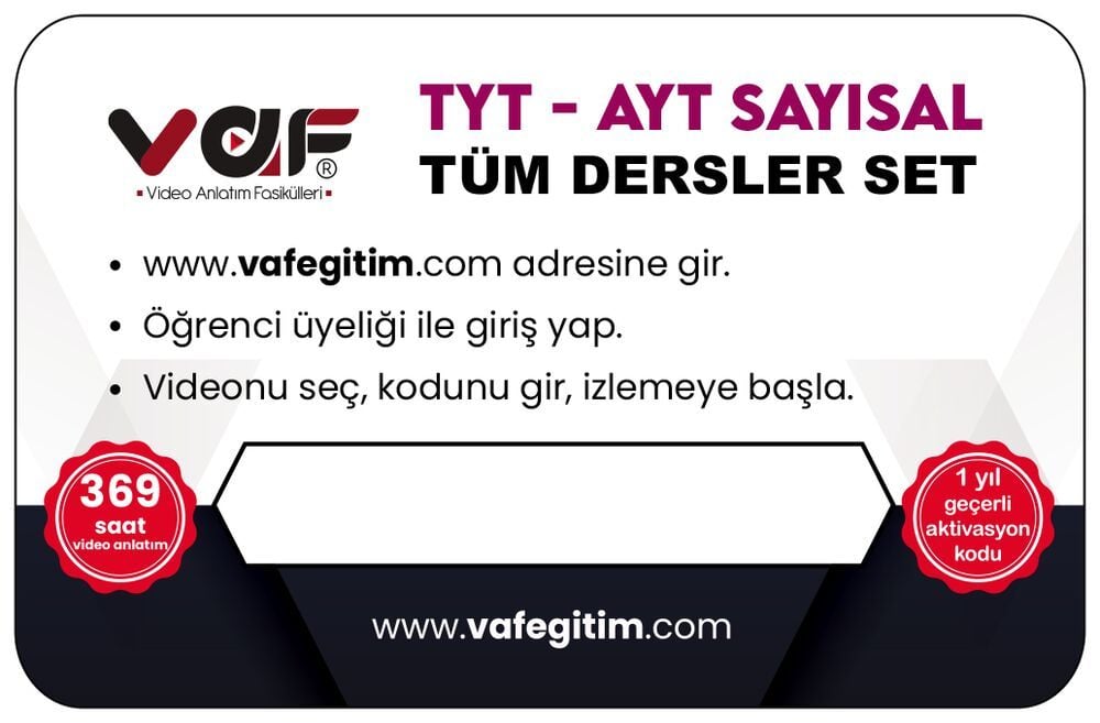Vaf Yayınları TYT AYT Aktivasyon Kartı Seti Sayısal - 2022