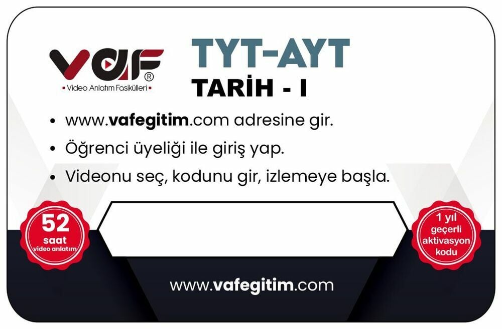 Vaf Yayınları TYT AYT Aktivasyon Kartı Tarih 1 - 2022