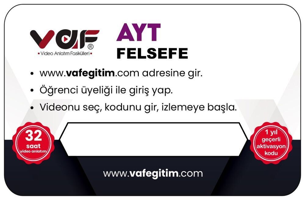 Vaf Yayınları YKS AYT Aktivasyon Kartı Felsefe - 2022